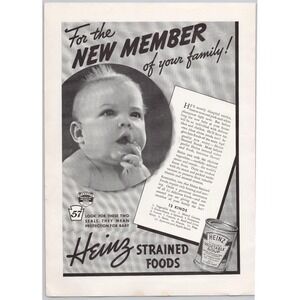 1930s Heinz Strained Baby Foods Advertisement Infant Feeding Motherhood Ad